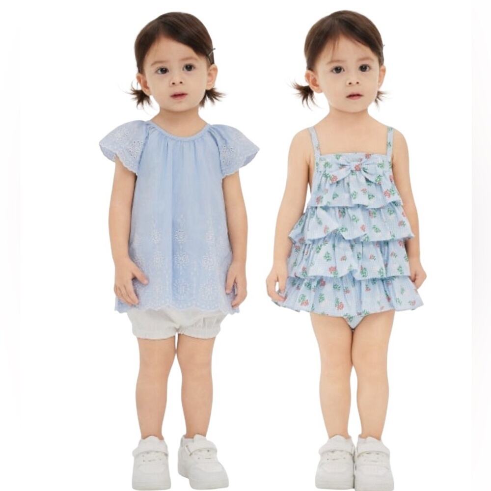 Little Me Girl’s Blue and White Eyelet Dress Outfit Set Size 24 Month’s NWT - Picture 10 of 11
